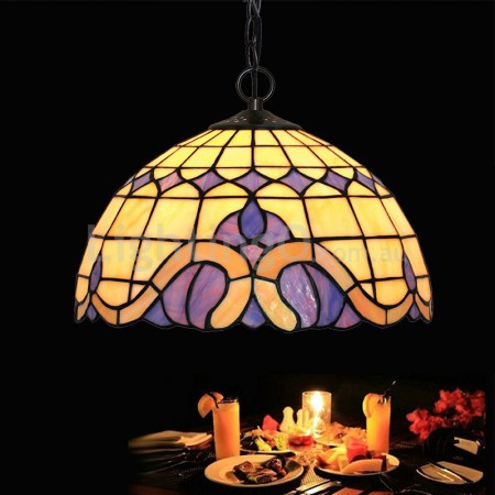 12 Inch Mediterranean Style Stained Glass Pendant Light