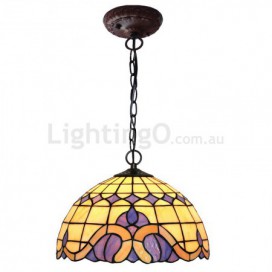 12 Inch Mediterranean Style Stained Glass Pendant Light