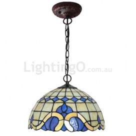 12 Inch Mediterranean Style Stained Glass Pendant Light