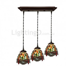 3 Light Dragonfly Stained Glass Pendant Light