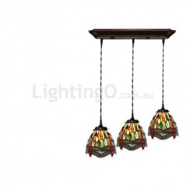 3 Light Dragonfly Stained Glass Pendant Light