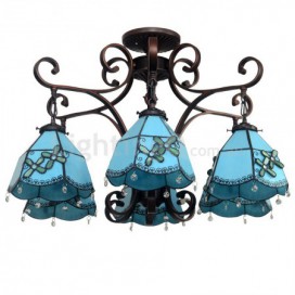 Mediterranean Style 6 Light Chandelier Stained Glass Chandelier