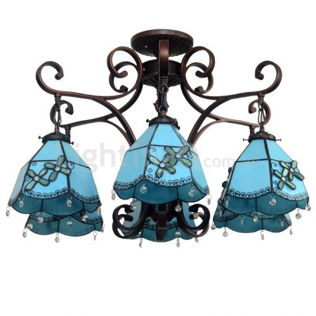 Mediterranean Style 6 Light Chandelier Stained Glass Chandelier