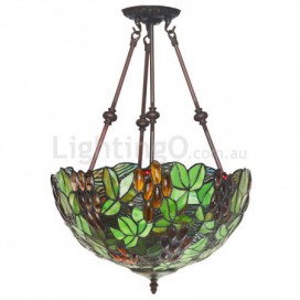 16 Inch Retro Grape Stained Glass Pendant Light