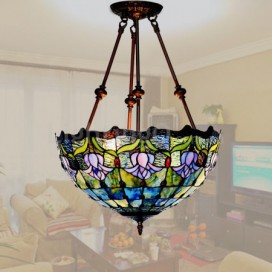 16 Inch Blue Tulip Stained Glass Pendant Light