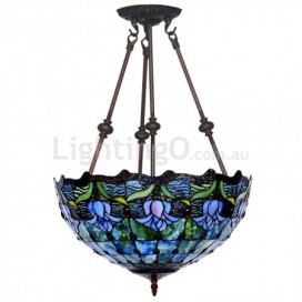 16 Inch Blue Tulip Stained Glass Pendant Light