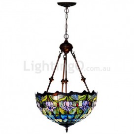 16 Inch Blue Tulip Stained Glass Pendant Light