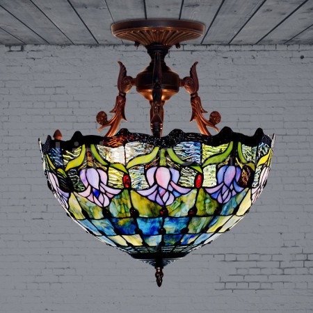 16 Inch Tulip Round Stained Glass Pendant Light