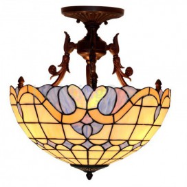 16 Inch Mediterranean Style Stained Glass Flush Mount