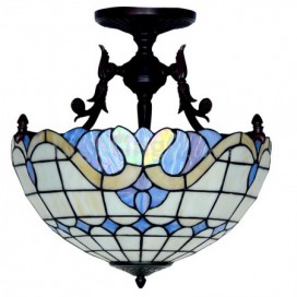 16 Inch Mediterranean Style Stained Glass Flush Mount