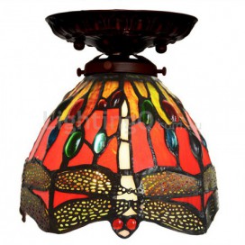 7 Inch Retro Dragonfly Stained Glass Flush Mount