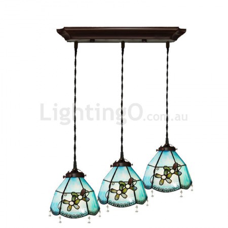 Mediterranean Style 3 Light Stained Glass Pendant Light