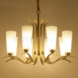 8 Light Retro Rustic Luxury Brass Chandelier with Glass Shade