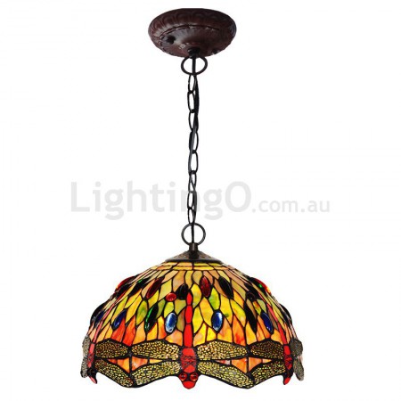 12 Inch Dragonfly Stained Glass Pendant Light