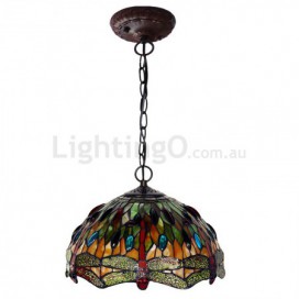 12 Inch Dragonfly Stained Glass Pendant Light