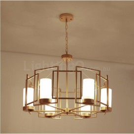 6 Light Brass Pendant Light with Glass Shade