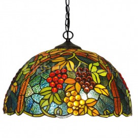 17 Inch Retro Grape Stained Glass Pendant Light