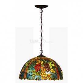 17 Inch Retro Grape Stained Glass Pendant Light