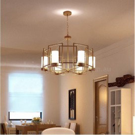 6 Light Brass Pendant Light with Glass Shade