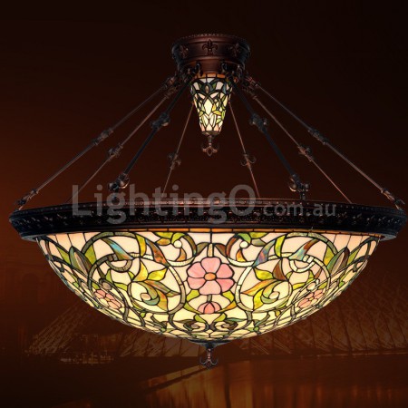 43 Inch Rural Stained Glass Pendant Light