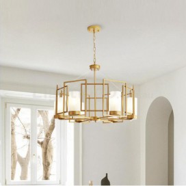 6 Light Brass Pendant Light with Glass Shade