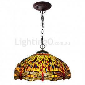 20 Inch Dragonfly Stained Glass Pendant Light