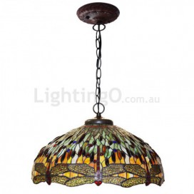 20 Inch Dragonfly Stained Glass Pendant Light