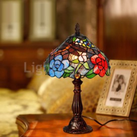 8 Inch Dragonfly Rose Stained Glass Table Lamp