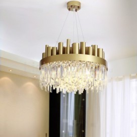 16 Light Modern / Contemporary Steel Pendant Light with Crystal Shade