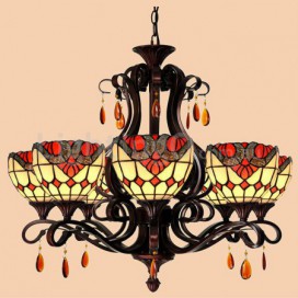 Chandelier Baroque 6 Light Stained Glass Chandelier