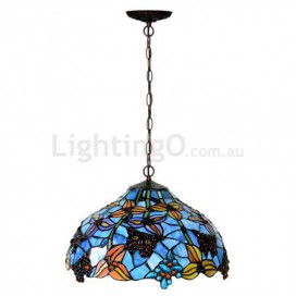 16 Inch Rustic Rural Butterfly Stained Glass Pendant Light