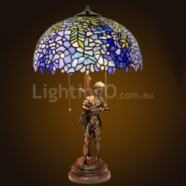 16 Inch Rural Wisteria Brass Stained Glass Table Lamp
