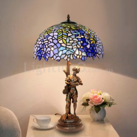 16 Inch Rural Wisteria Brass Stained Glass Table Lamp