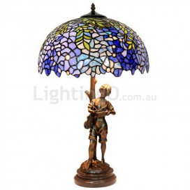 16 Inch Rural Wisteria Brass Stained Glass Table Lamp