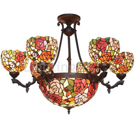 7 Light Rustic Rural Chandelier Stained Glass Chandelier