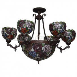 7 Light Rustic Rural Chandelier Stained Glass Chandelier