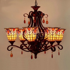 Retro Chandelier 6 Light Stained Glass Chandelier
