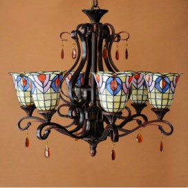 Retro Chandelier 6 Light Stained Glass Chandelier