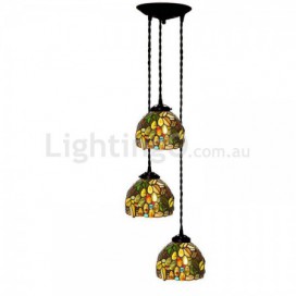 3 Light Grape Stained Glass Pendant Light