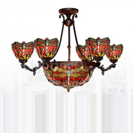 7 Light Rustic Retro Stained Glass Chandelier