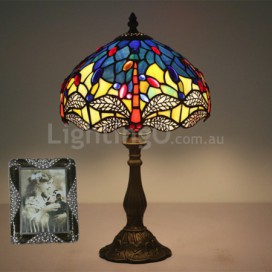 10 Inch European Stained Glass Dragonfly Style Table Lamp