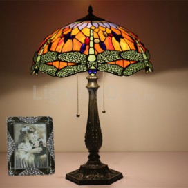 16 Inch European Stained Glass Dragonfly Style Table Lamp